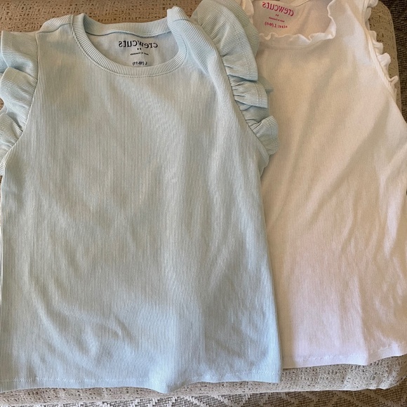 J.Crew Crewcuts Ruffle White & Light Blue T-Shirtssz10-12 - Picture 1 of 8
